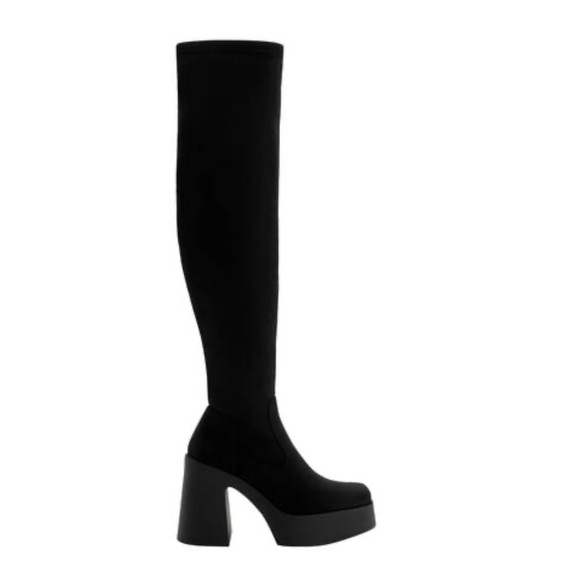 Pull&Bear Black Over-the-Knee Chunky Heel Boots - Picture 1 of 9